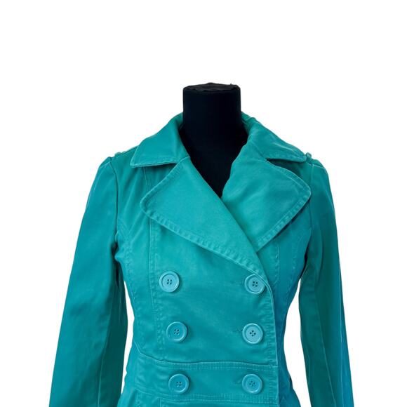 H&M; Divided Teal Double-Breasted Peacoat - Size 6 - Picture 4 of 11